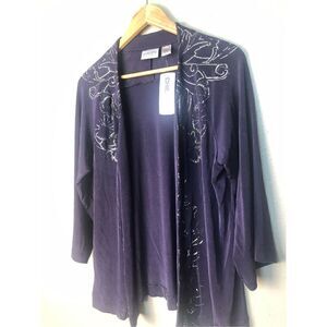 New Chico’s traveler’s Gala Foil Alessa 3/4 Jacket-Cardigan open Gala Cross Dye